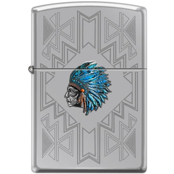Zippo Lighter - Indian Headdress High Polish Chrome