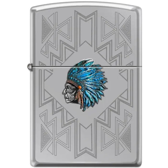 Zippo Lighter - Indian Headdress High Polish Chrome