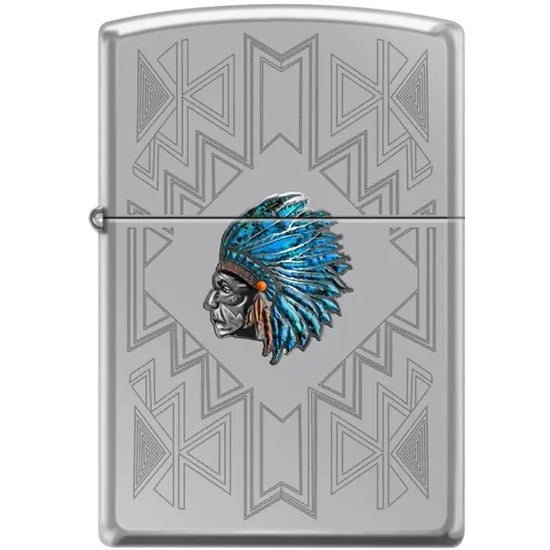 Zippo Lighter - Indian Headdress High Polish Chrome