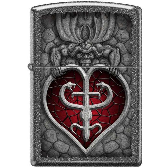 Zippo Lighter - Gargoyle And Heart Iron Stone