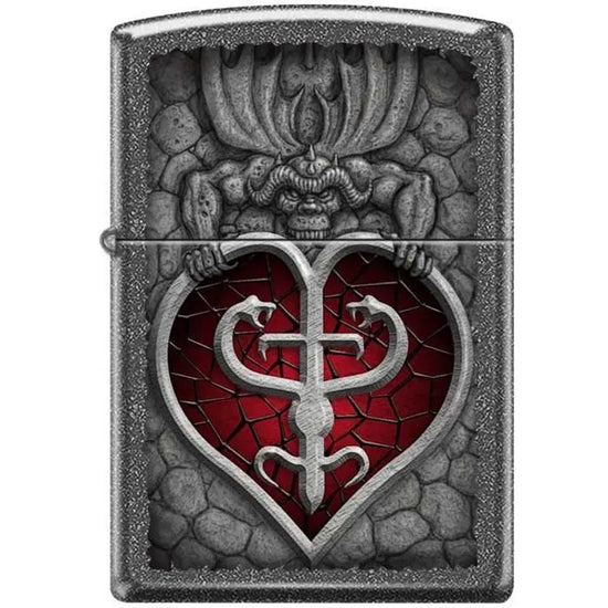 Zippo Lighter - Gargoyle And Heart Iron Stone