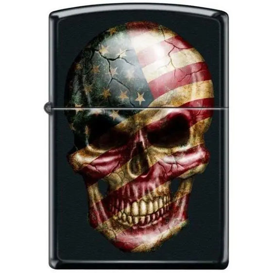 Zippo Lighter - American Flag Skull Black Matte