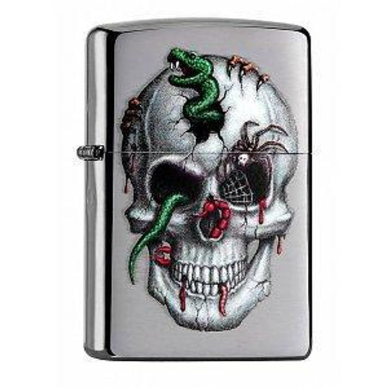 Zippo Lighter - Skull & Snakes Brushed Chrome