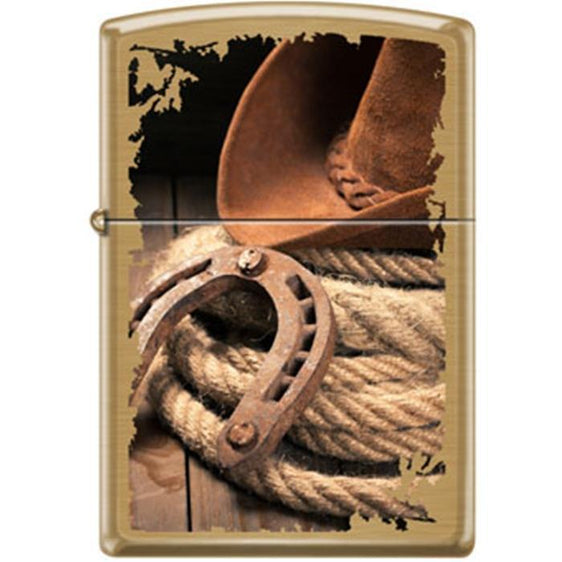 Zippo Lighter - Hat Horseshoe Rope Brushed Brass