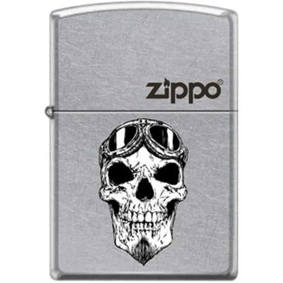 Zippo Lighter - Biker Skull With Logo Street Chrome