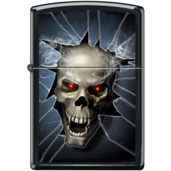 Zippo Lighter - Skull Broken Glass Black Matte