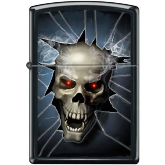 Zippo Lighter - Skull Broken Glass Black Matte