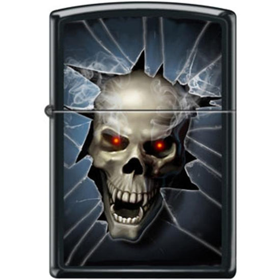 Zippo Lighter - Skull Broken Glass Black Matte