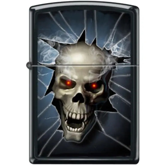 Zippo Lighter - Skull Broken Glass Black Matte