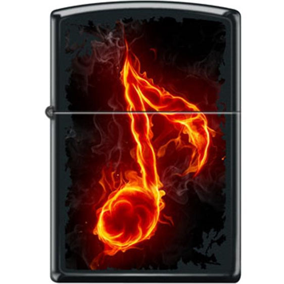 Zippo Lighter - Flaming Music Note Black Matte