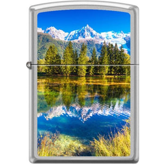 Zippo Lighter - Snow Capped Mountains Satin Chrome