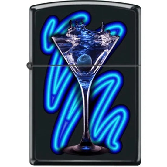 Zippo Lighter - Neon Martini Black Matte