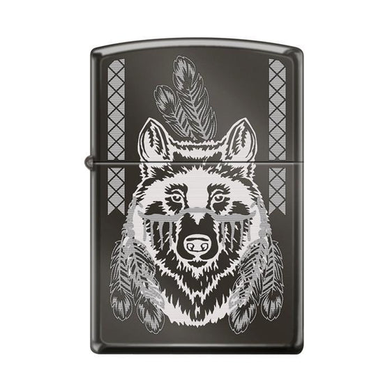 Zippo Lighter - Indian Wolf Black Ice