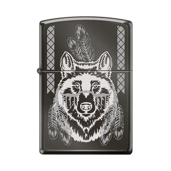 Zippo Lighter - Indian Wolf Black Ice