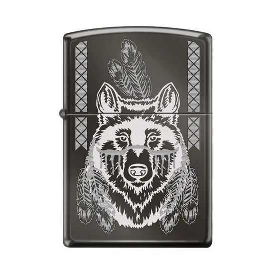 Zippo Lighter - Indian Wolf Black Ice