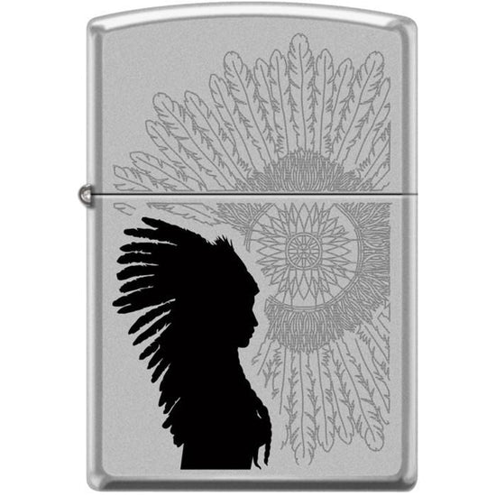 Zippo Lighter - Indian Woman Sunburst Satin Chrome