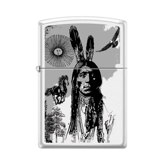Zippo Lighter - Indian Portrait White Matte