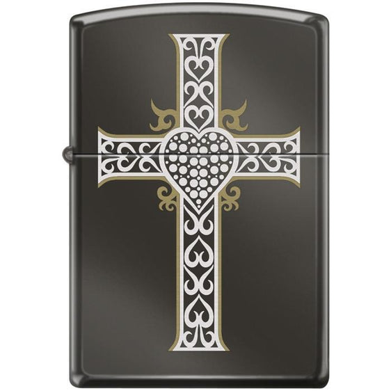 Zippo Lighter - Jewelry Heart & Cross Black Ice