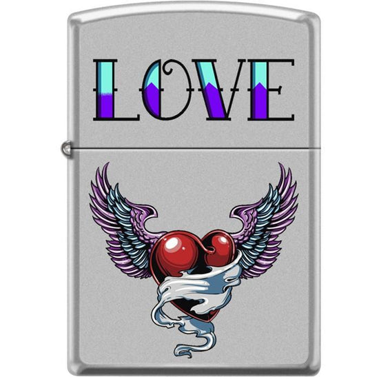 Zippo Lighter - Tattoo Heart Satin Chrome