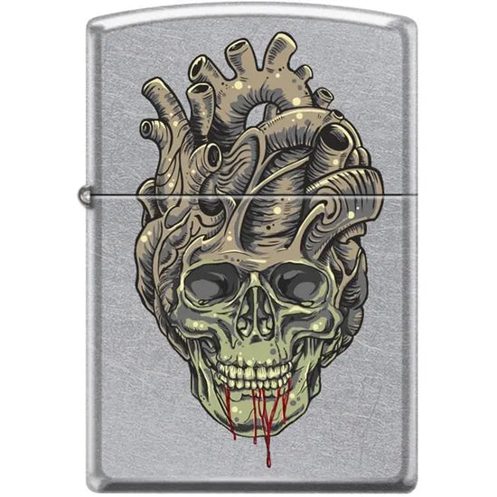 Zippo Lighter - Tattoo Skull Heart Street Chrome