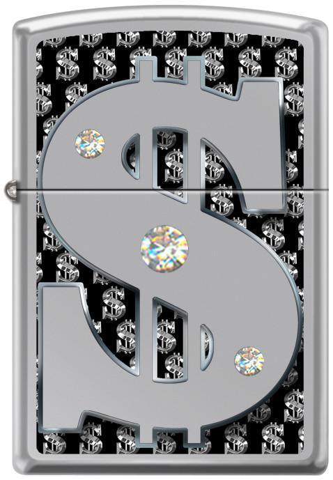 Zippo Lighter - Money w/ Swarovski Crystals High Polish Chrome