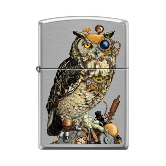 Zippo Lighter - Steampunk Owl Brushed Chrome