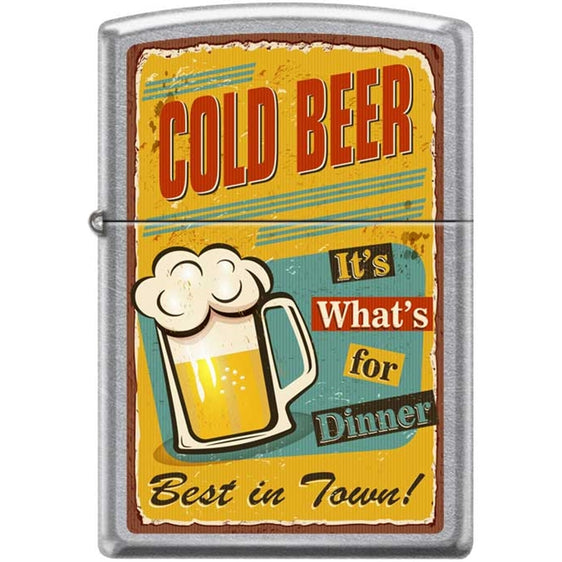 Zippo Lighter - Cold Beer for Dinner Street Chrome