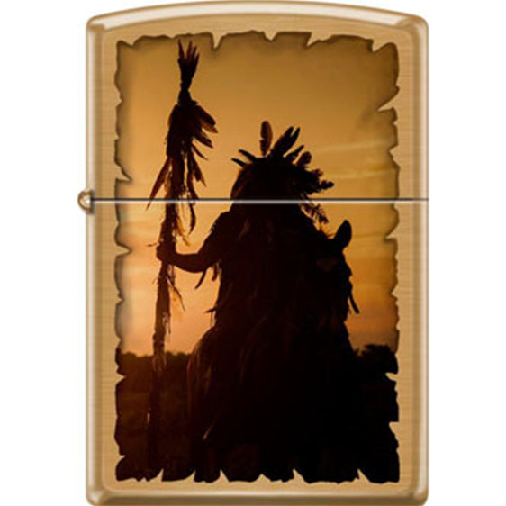 Zippo Lighter - Indian Silhouette Brushed Brass