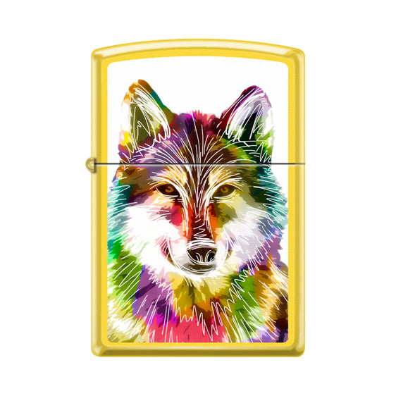 Zippo Lighter - Neon Multi-Color Wolf