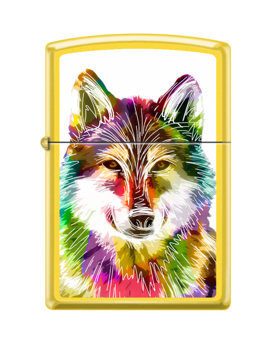Zippo Lighter - Neon Multi-Color Wolf