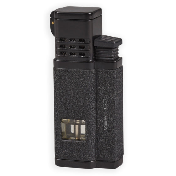 Vertigo Conquistador Quad Torch Lighter w/ Cigar Punch - Black Crackle