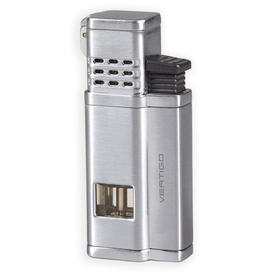 Vertigo Conquistador Quad Torch Lighter w/ Cigar Punch - Chrome Satin