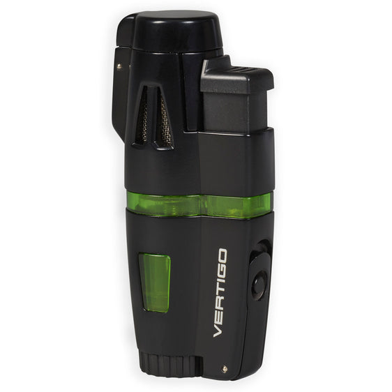 Vertigo Crusher Triple Torch Flame Lighter w/ Cigar Punch - Black Matte & Green