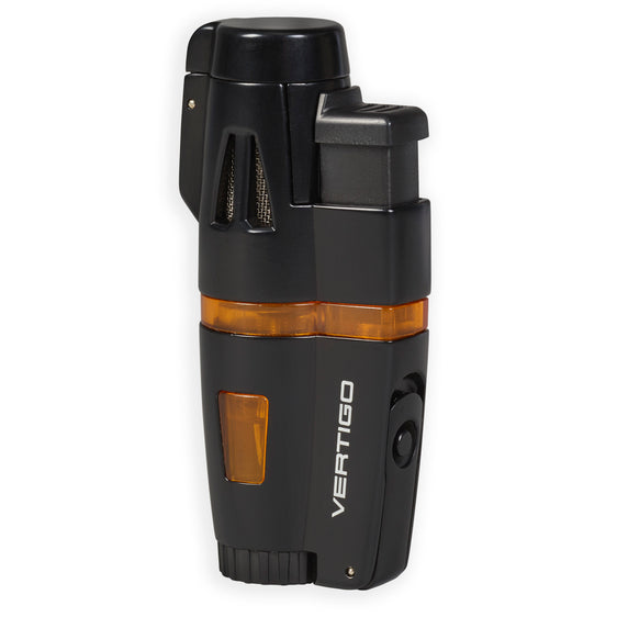Vertigo Crusher Triple Torch Flame Lighter w/ Cigar Punch - Black Matte & Orange