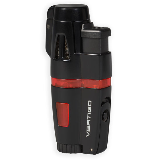 Vertigo Crusher Triple Torch Flame Lighter w/ Cigar Punch - Black Matte & Red