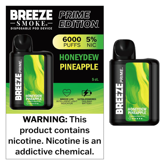 Breeze Prime Disposable Vape - 6000 Puffs - Honeydew Pineapple