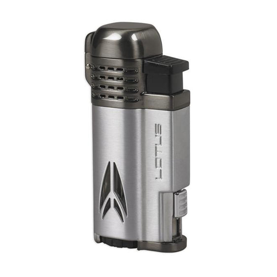 Lotus Lighter Defiant L65 Quad Jet Lighter w/ Cigar Punch - Chrome Satin w Gunmetal