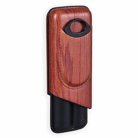 Lotus 2-Stick Cigar Case w/Cutter Gift Set - Wood Print Finish