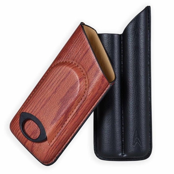 Lotus 2-Stick Cigar Case w/Cutter Gift Set - Wood Print Finish