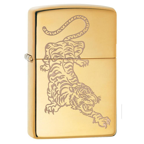 Zippo Lighter - Fierce Tiger High Polish Brass