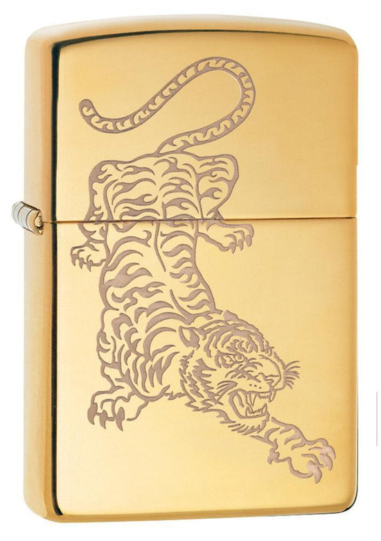 Zippo Lighter - Fierce Tiger High Polish Brass