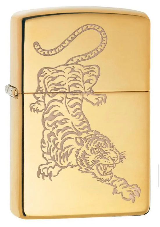 Zippo Lighter - Fierce Tiger High Polish Brass