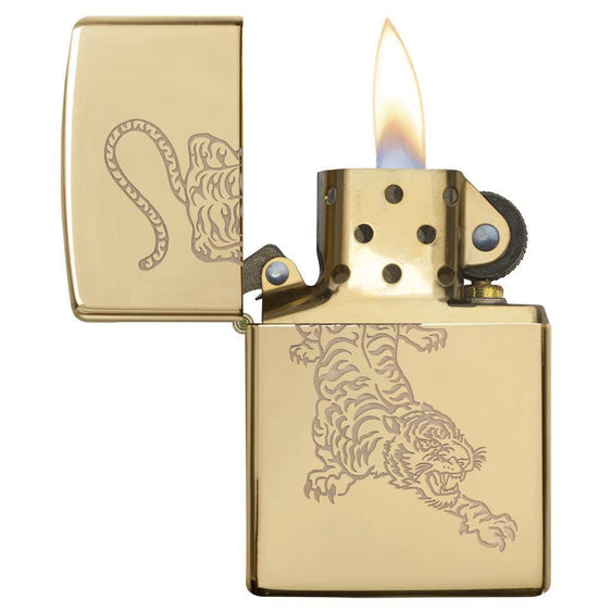 Zippo Lighter - Fierce Tiger High Polish Brass
