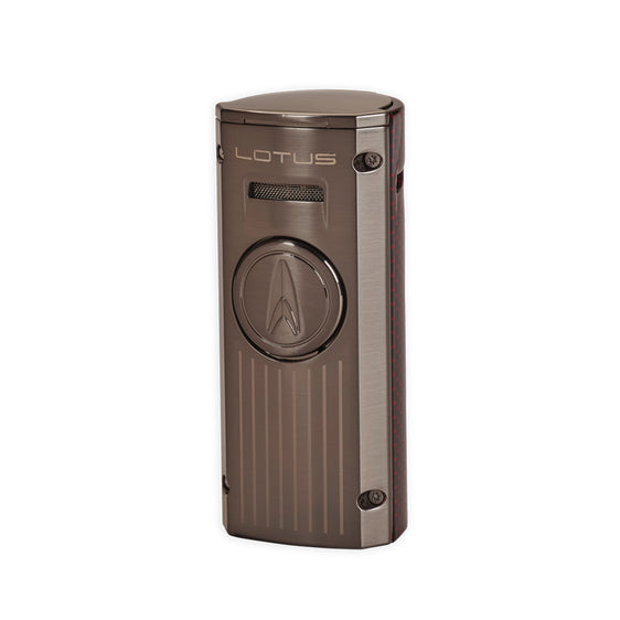 Lotus Minister Quad Flame Table Top Torch Lighter - Gunmetal & Red Carbon Fiber