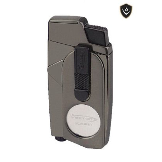 Vector Xcaliber Double Flame Lighter with Cutter - Gunmetal Satin