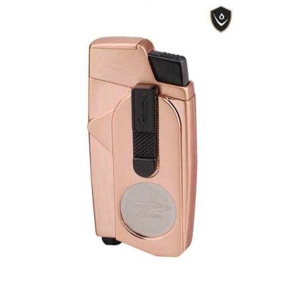 Vector Xcaliber Double Flame Lighter with Cutter Copper Gold Satin