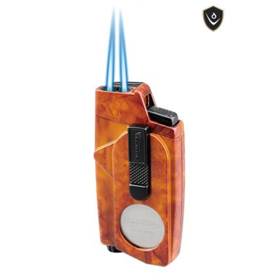Vector Xcaliber Double Flame Lighter with Cutter - Mahogany Marble Lacquer
