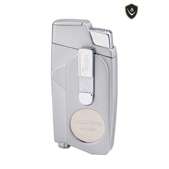 Vector Xcaliber Double Flame Lighter with Cutter - Chrome Satin