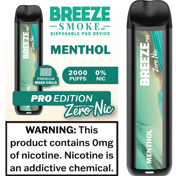 Breeze Pro Disposable Pod Vape Flavor - Menthol 0% Nic