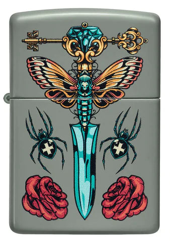 Zippo Lighter - Gothic Dagger on Classic Sage